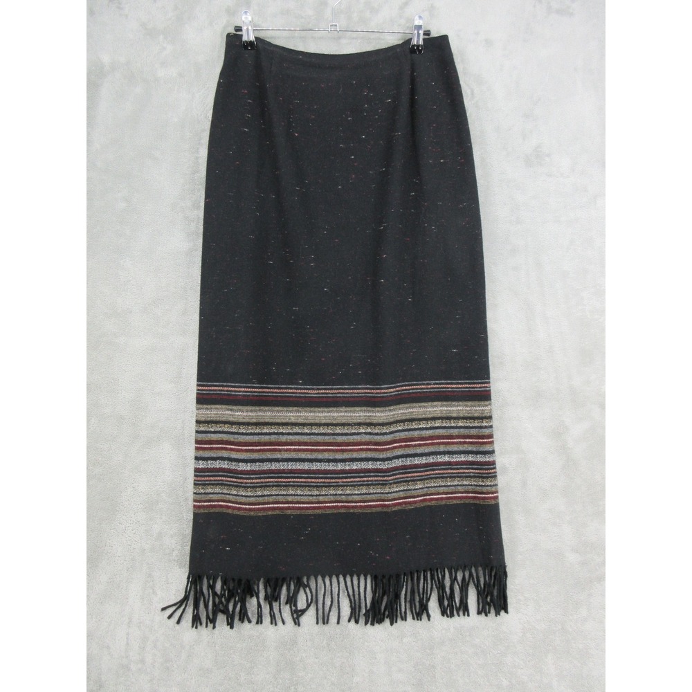 Vintage T Garment Skirt Womens Size 8 Wool Fringe Southwestern Maxi Santa Fe Zip